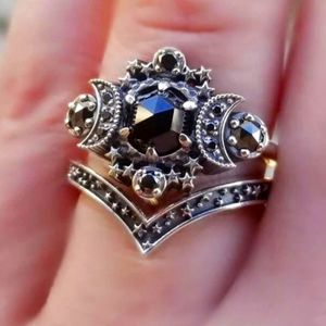 Stunning Dark Crystal Onyx / Obsidian Celestial Ring Set 💍🖤